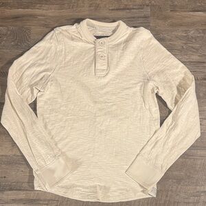 Ezra Fitch Men's 100% Cotton Cream Long Sleeve Henley Shirt - Size M